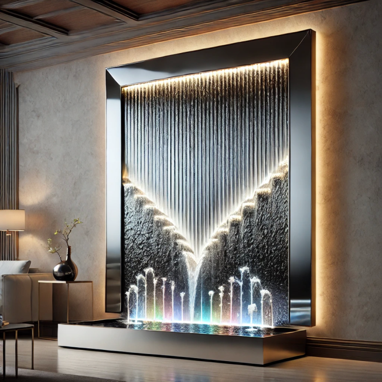 Transform Your Space with the Waterfall XXL 52"x35" Wall Hanging Fountain – Black Frame, Silver Mirror, and Color-Changing LED Lights